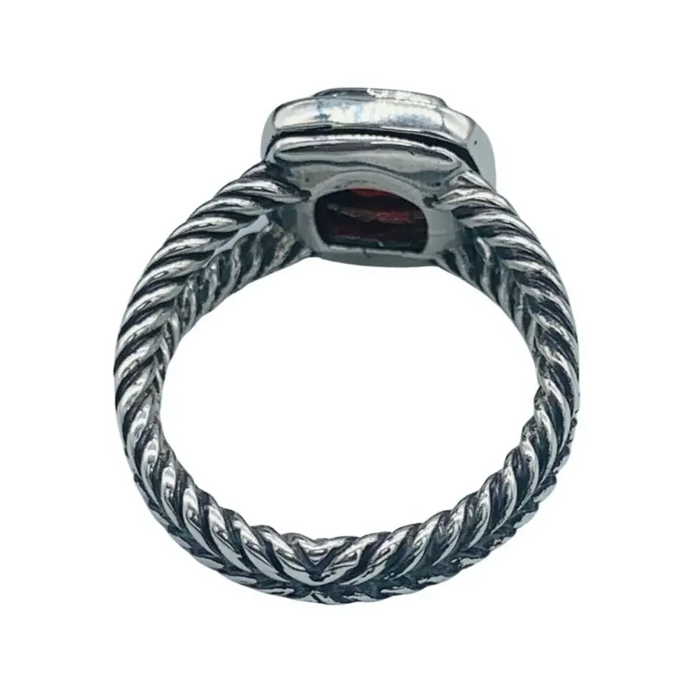 David Yurman Sterling Silver Garnet & Diamond Petite Albion Ring Size 9